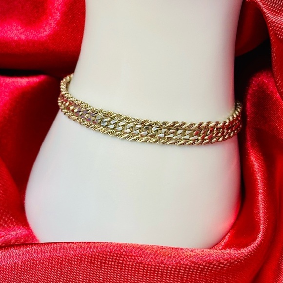 Vintage Italian Sterling Silver Bracelet11g Rope & Curb Chain 925